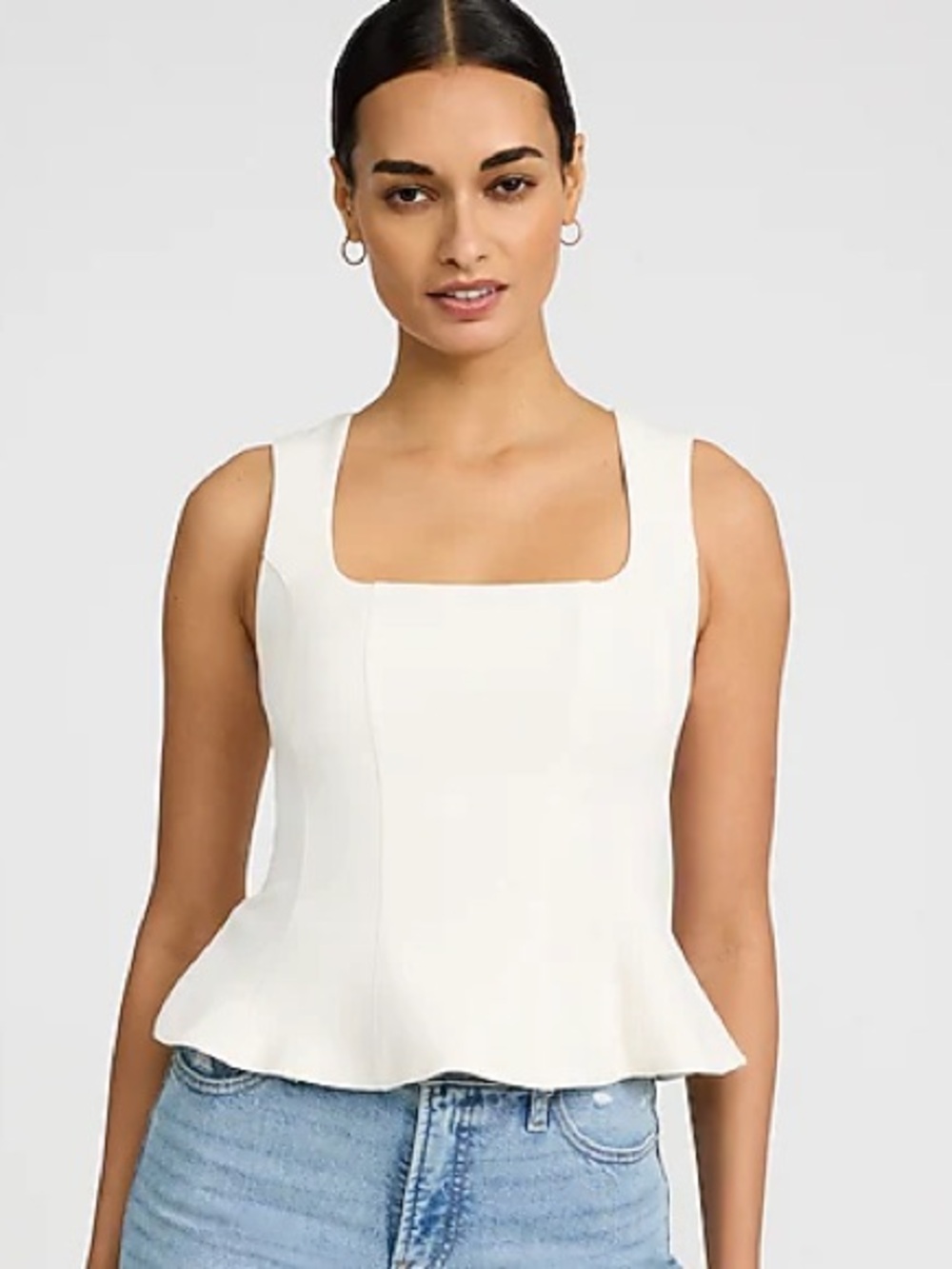 Square Neck Seamed Peplum Tailored Tank - Picture 2 of 8